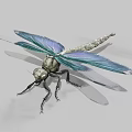 Realistic Dragonfly with Vibrant Blue and Purple Transparent Wings and Green Body as Flying Insect