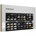 Display Shelves Showcasing Sneakers with Various Brands Styles and Colors in Store