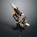 Vintage Microscope With Brass Components Black Metal Base And Optical Lenses