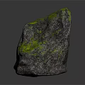 Gray Rock With Green Moss And Detailed Surface Texture On Gray Background