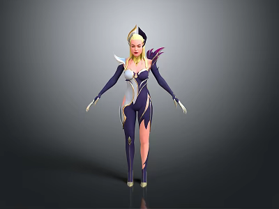 3D Winged Female Character Model In Purple White Outfit With Golden Details 3d model
