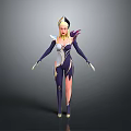 3D Winged Female Character Model In Purple White Outfit With Golden Details