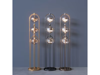 Modern Floor Lamps Featuring Multiple Spherical Lampshades And Metal Frames In Gold And Black 3d model