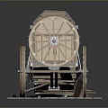 Three Wooden Carriage Models Placed On Blue Mats With Gray Background 3d model
