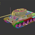 Military Tank With Light Green Turret Long Gun Barrel And Beige Tracks Design