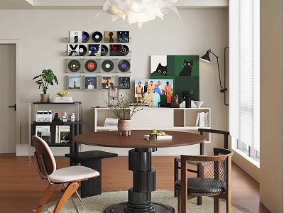 Modern Restaurant Interior With Open Layout Dining Table Chairs Pendant Light And Wall Art 3d model