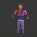 Blue Hooded Jacket with Orange Lining Yellow Stripes Front Logo and Light Blue Pants Sportswear