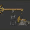 Yellow Oil Pump Jack with Metal Platform and Support Structure for Petroleum Extraction 3d model