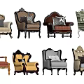 Ornate Single Sofa Designs in Multiple Colors with Gold Legs and Plush Cushions