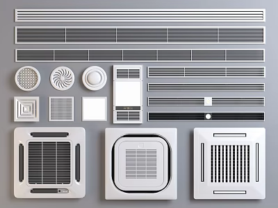 Diverse Collection of Air Conditioner Vents Featuring Linear Circular and Square Grille Designs 3d model