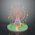 Colorful Ferris Wheel Architecture With Green Lawn Small Trees And Pathway