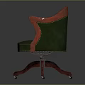 Stylish Green Leather Office Chair With Red Curved Armrests Wooden Base And Wheels