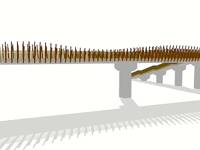 Modern Bridge Design with Gray Concrete Piers and Brown Railing Structures in Architectural Rendering 3d model