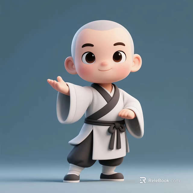 Cartoon Man In Traditional White And Black Monk Outfit Extending Hand On Light Blue Background 3d model 