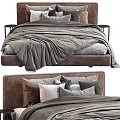 Modern Double Bed With Brown Headboard Gray Duvet Pillows And Nightstand