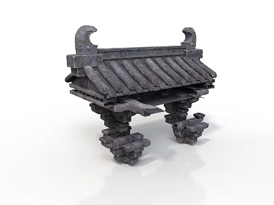 Traditional Chinese Architectural Structure With Curved Eaves Stone Tile Roof And Bracket Supports 3d model