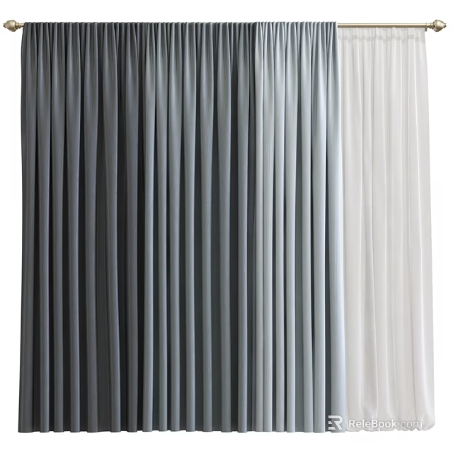 Soft Flowing Gradient Curtains In Gray Light Blue And White Tones 3d model 