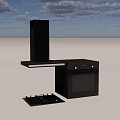 Modern Kitchen Appliances With Black Oven And Black Range Hood On White Wall