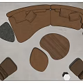 Modern Brown Velvet Sofa Coffee Table Set With Armchairs Ottomans And Wooden Top