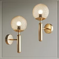 Stylish Wall Lamps with Golden Bracket and Textured Transparent Spherical Lampshade