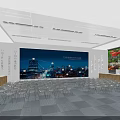 Modern Conference Hall With Rows Of Chairs Large Screen Exhibition Boards And Reception Counters