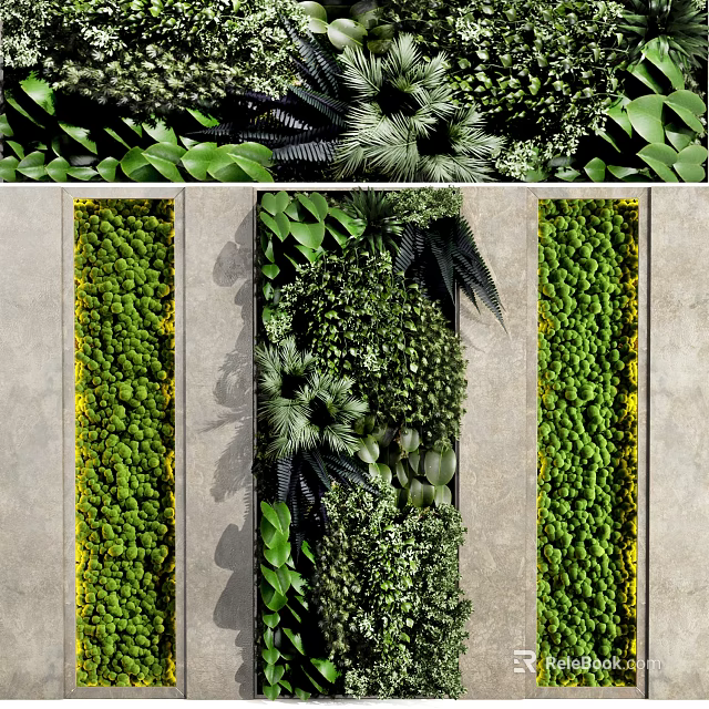 Lush Green Living Wall Design With Diverse Plant Foliage And Vertical Arrangement 3d model 
