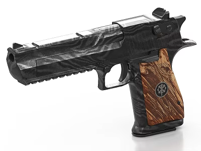 Modern Semi Automatic Pistol With Black Body And Wooden Grip Design 3d model