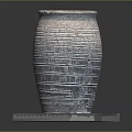 Textured Striped Pottery Jar On Square Base Against Dark Background 3d model