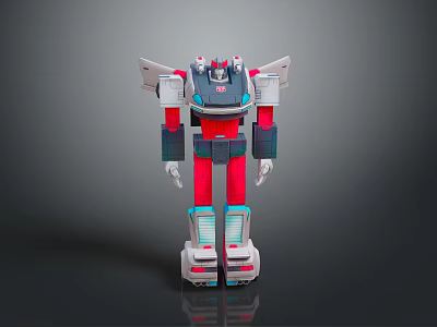 Winged Robot Action Figure With Red White Blue Gray Colors And Standing Pose 3d model