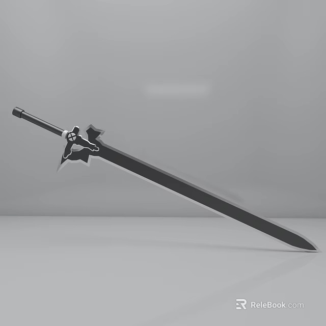 Long Black Sword With Decorative Star Shaped Hilt And Sharp Metal Blade 3d model 