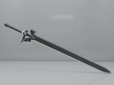Long Black Sword With Decorative Star Shaped Hilt And Sharp Metal Blade 3d model
