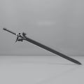 Long Black Sword With Decorative Star Shaped Hilt And Sharp Metal Blade