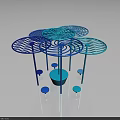 Blue Umbrella Like Decorative Structures With Wavy Patterns And Round Bases 3d model