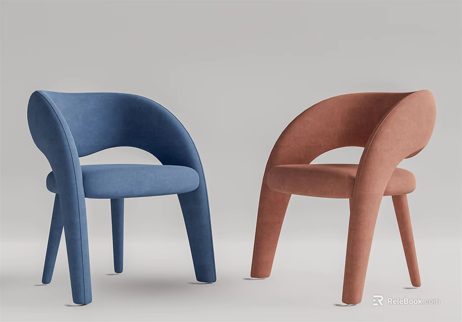 Modern Minimalist Dining Chairs With Curved Back Blue And Pink Upholstered Design 3d model 