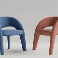 Modern Minimalist Dining Chairs With Curved Back Blue And Pink Upholstered Design