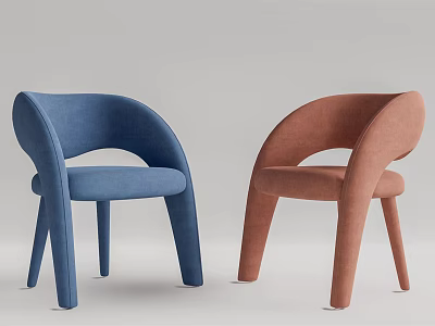 Modern Minimalist Dining Chairs With Curved Back Blue And Pink Upholstered Design 3d model