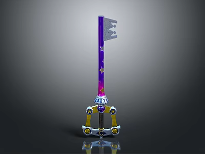 Purple Star Patterned Decorative Key Shaped Daily Life Accessory With Yellow Silver Base 3d model