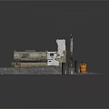 Industrial Abandoned Scene Structure With Platforms Pipes Crates And Wall Fragments