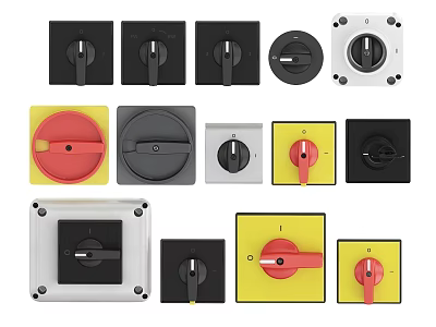 Industrial Control Switches In Various Colors And Different Panel Mount Designs 3d model