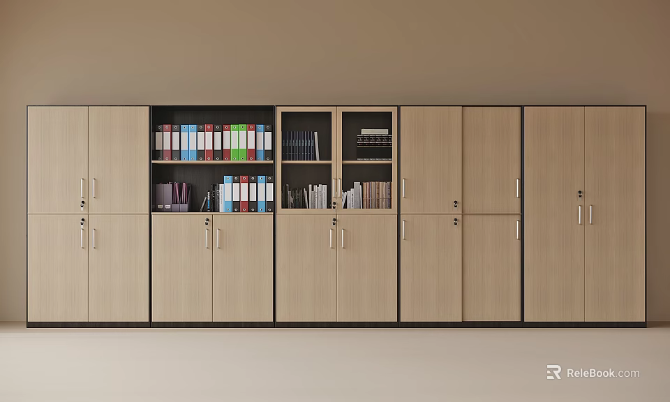 Light Wood Cabinet With Open Shelves For Books And Document Storage 3d model 