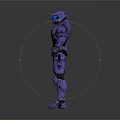 Game Movie Character Purple Armored Warrior With Blue Helmet Full Body Armor Standing Pose