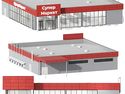 Cynep Market Storefront Exterior With Red Roof Glass Windows And Multiple Perspectives 3d model