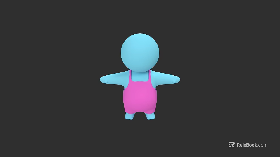 3D Animated Game Movie Character With Blue Head And Pink Overalls 3d model 