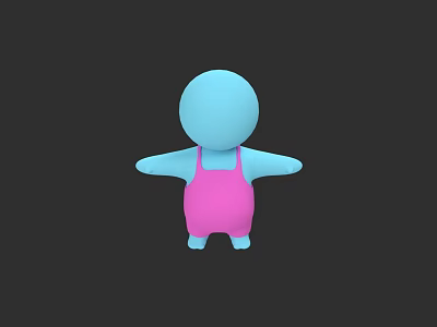 3D Animated Game Movie Character With Blue Head And Pink Overalls 3d model
