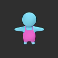 3D Animated Game Movie Character With Blue Head And Pink Overalls