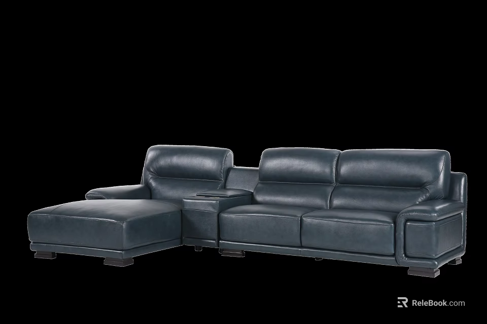 Modern Dark Blue Leather Sectional Sofa With Comfortable Armrests And Spacious Seating 3d model