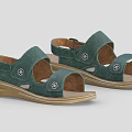 Comfortable Adjustable Women's Green Sandals With Golden Thick Sole And Floral Decorations
