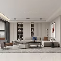 Modern Living and Dining Room Interior With Sofa Colored Pillows Striped Wall And Decorative Sculpture