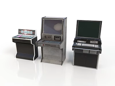 Three Vintage Electronic Computing Machines With Display Screens And Keyboards 3d model