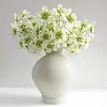 White Ceramic Vase With Fresh White And Green Flowers On White Background